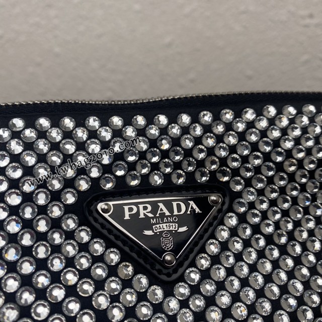 Prada專櫃新款閃鑽三角包 1BH190 普拉達閃鑽幾何圖案單肩斜挎女包 csp1033